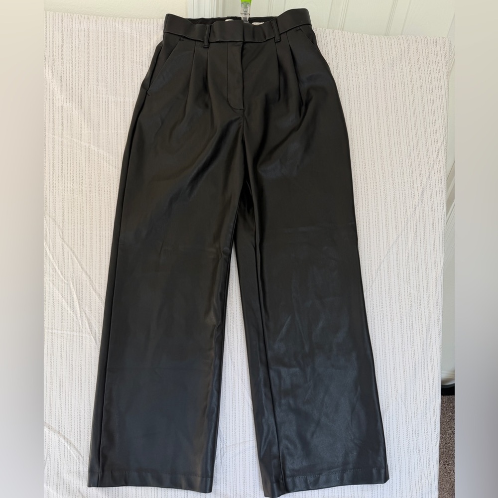 Abercrombie & Fitch Tailored Pants Vegan Leather Black Wide-Leg Sz S Biker Rock - Picture 13 of 15